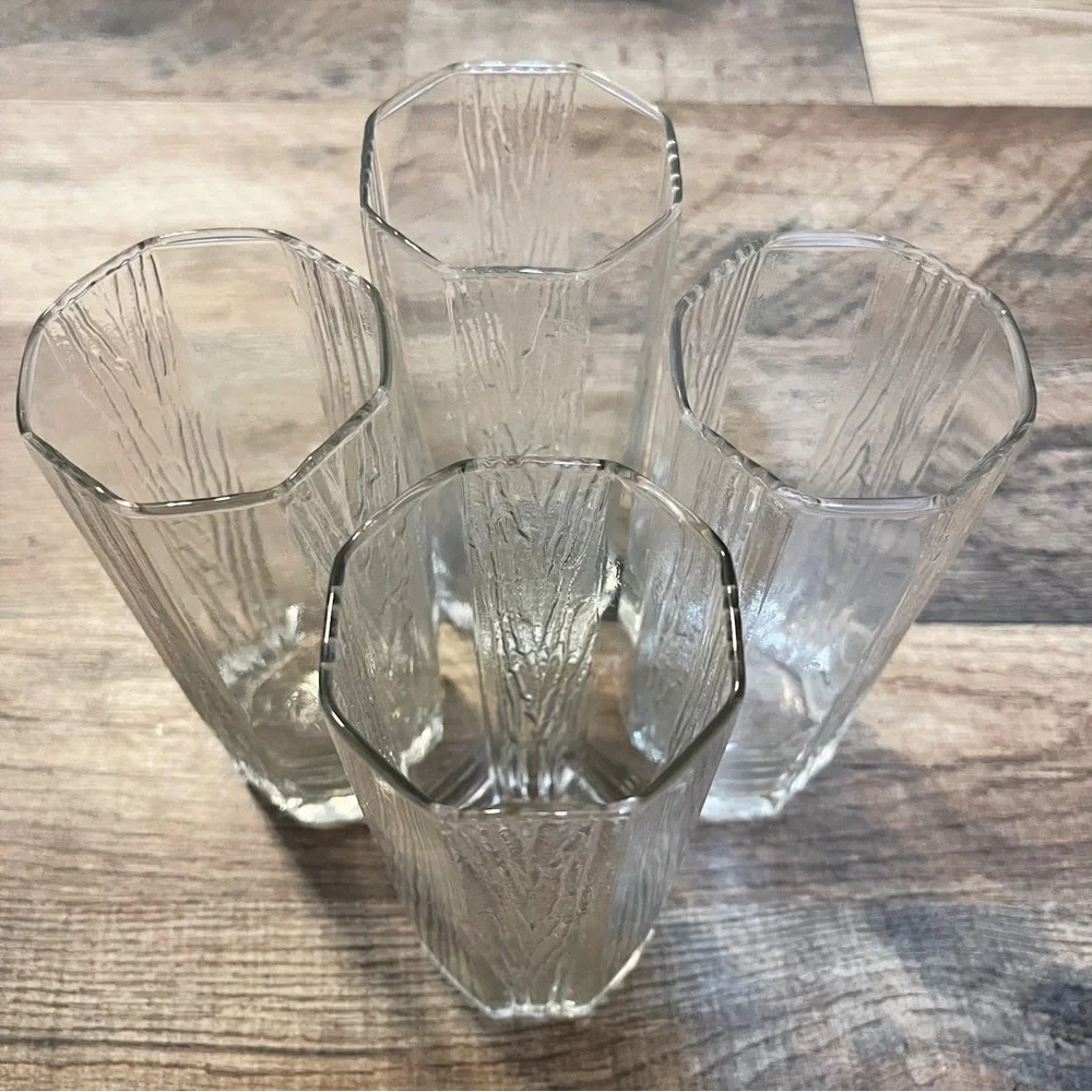 VTG | Pier 1 Imports | Handblown Glass Wood Grain Octagon Tumblers